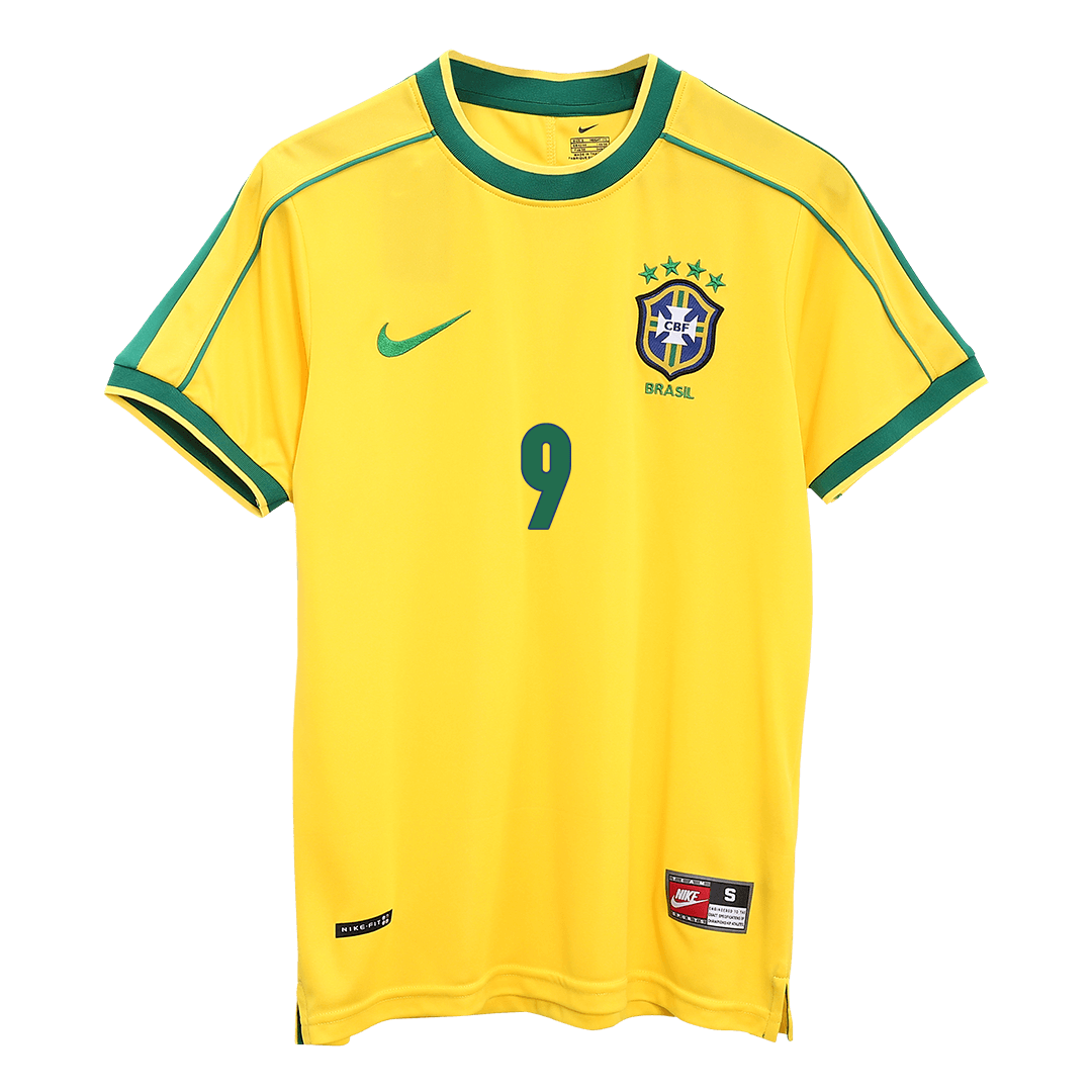 Brazil World Cup 1998 Retro Home Soccer Jersey - RONALDO #9