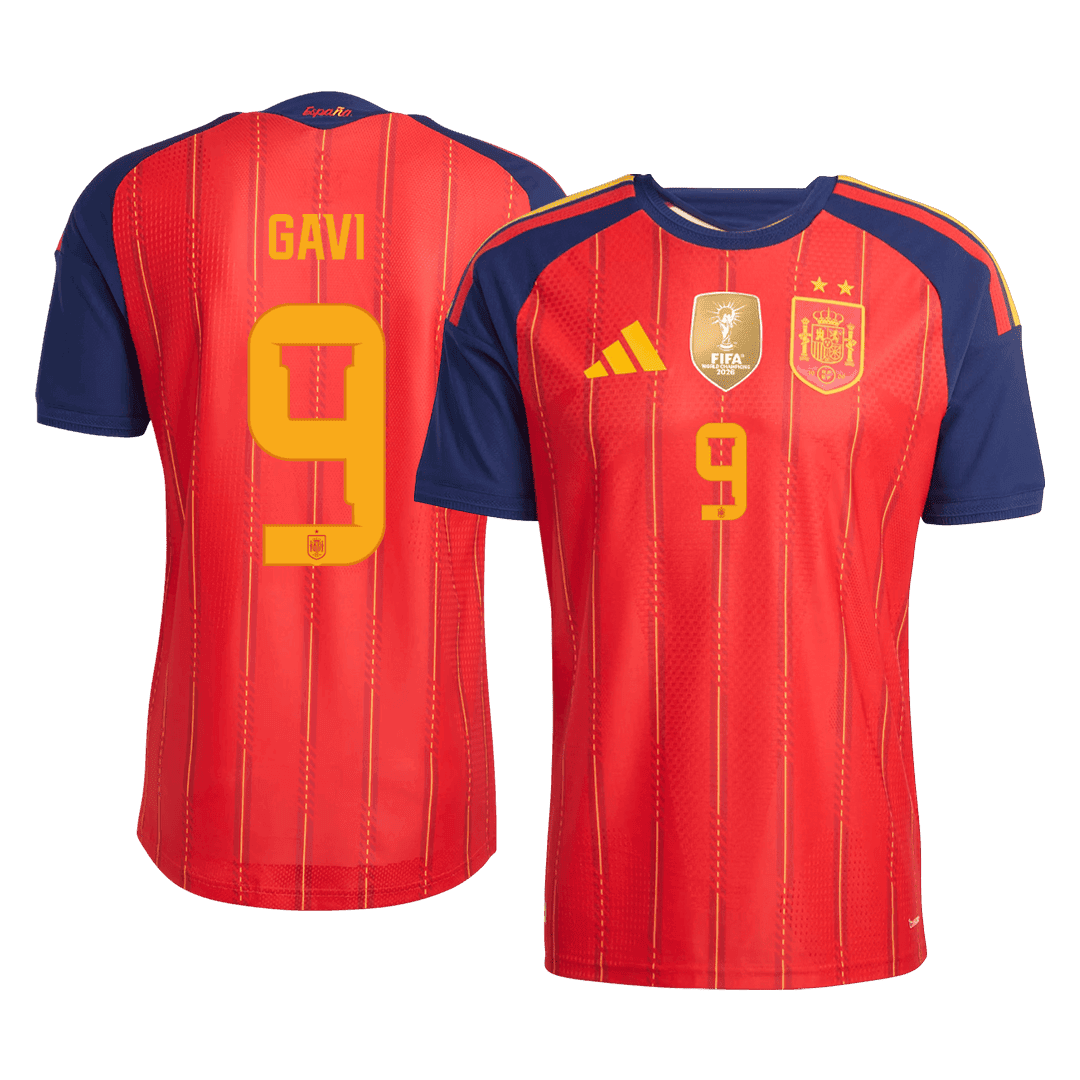 GAVI #9 Men's Spain World Cup 2026 Player Version Champion Edition Home Soccer Jersey - Slim Fit