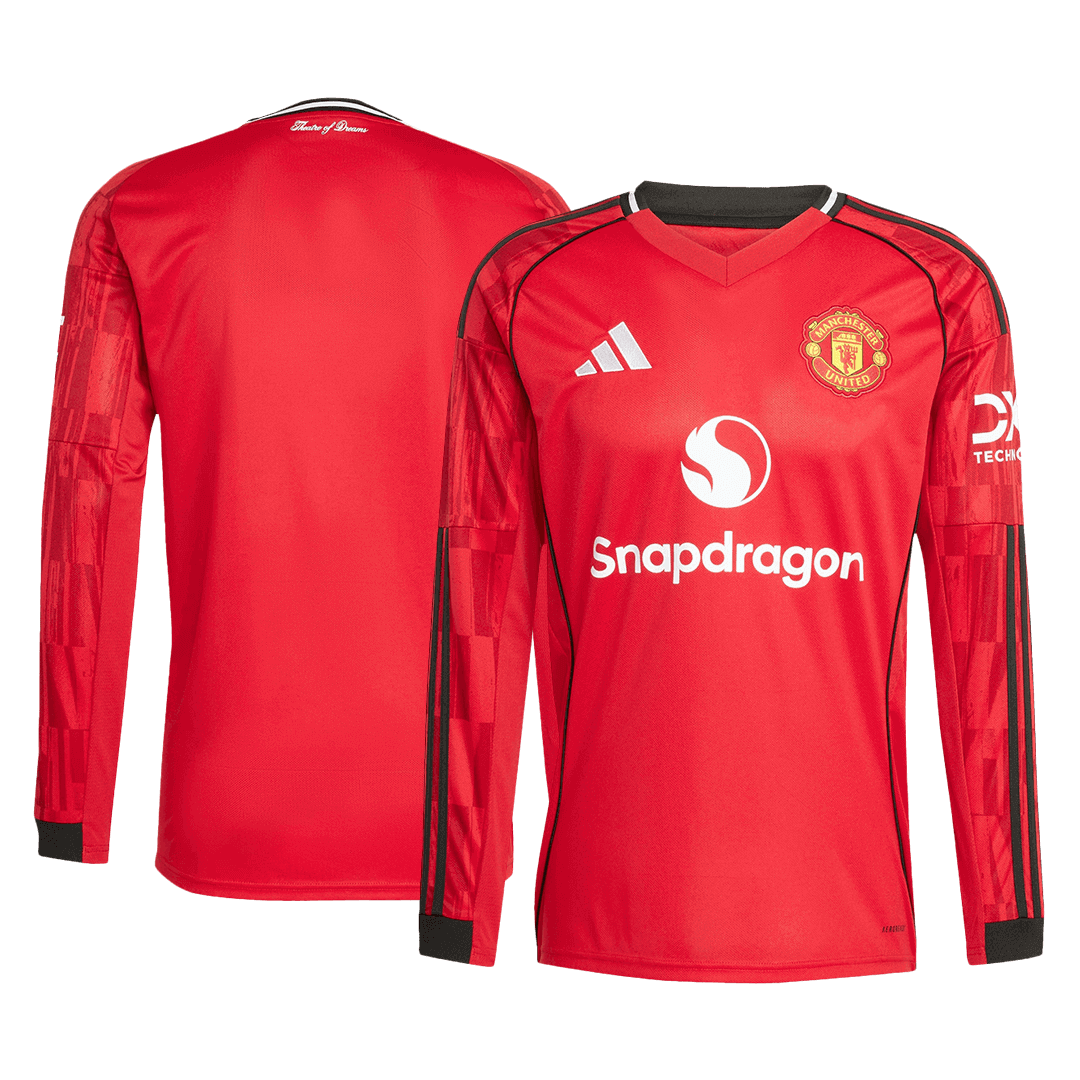 Men's Manchester United 2025/26 Home Long Sleeve Soccer Jersey