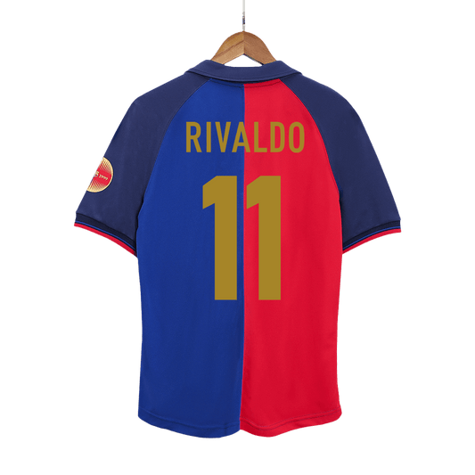 Barcelona 1999/00 Retro Home Soccer Jersey - RIVALDO #11 - 100th Anniversary