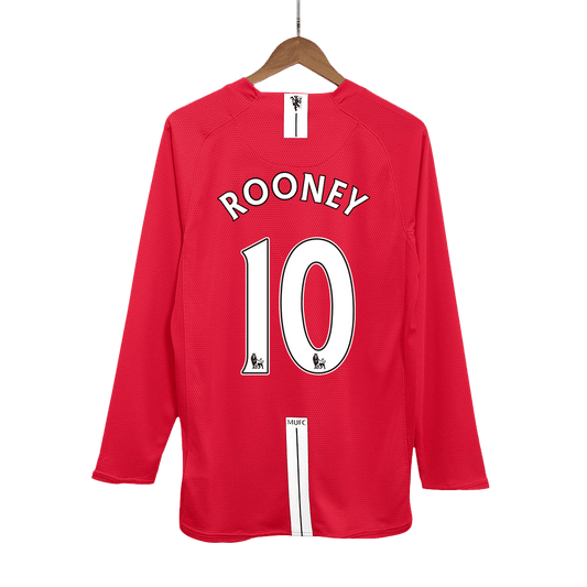 Retro ROONEY #10 Men's Manchester United 2007/08 Home Long Sleeve Soccer Jersey