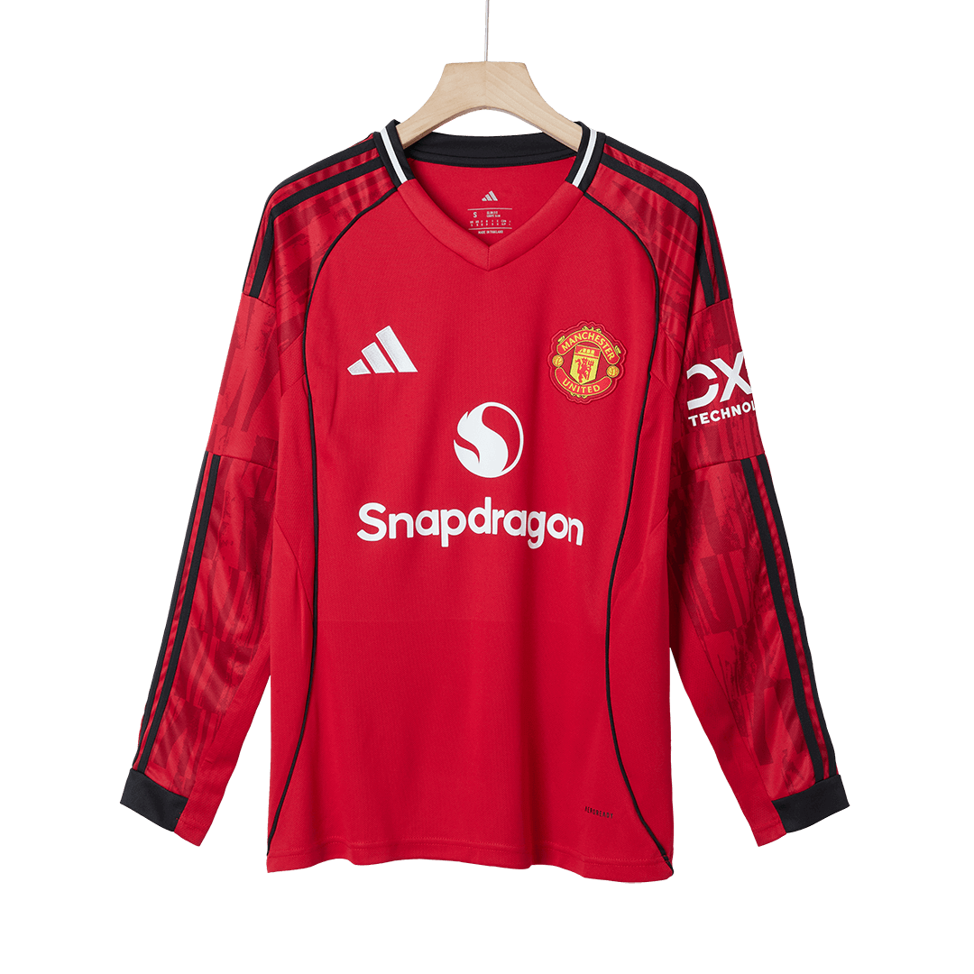 Men's Manchester United 2025/26 Home Long Sleeve Soccer Jersey
