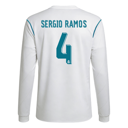 Retro SERGIO RAMOS #4 Men's Real Madrid 2017/18 Home Long Sleeve Soccer Jersey
