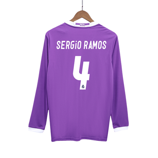 Retro SERGIO RAMOS #4 Men's Real Madrid 2016/17 Away Long Sleeve Soccer Jersey