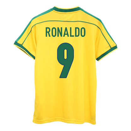 Brazil World Cup 1998 Retro Home Soccer Jersey - RONALDO #9