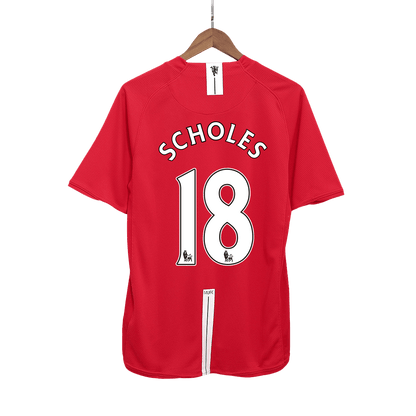 Retro SCHOLES #18 Men's Manchester United 2007/08 Home Soccer Jersey