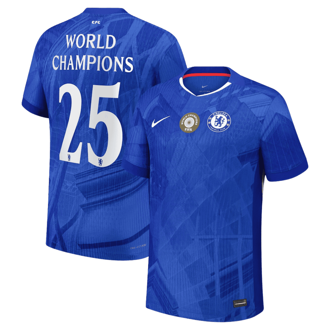 Chelsea 2025/26 Home Soccer Jersey - WORLD CHAMPIONS #25 - with chest badge (Player Edition)