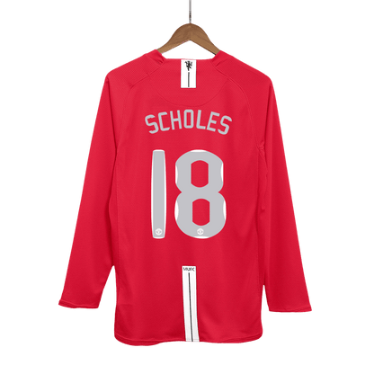 Manchester United 2007/08 Retro Long Sleeve Home Soccer Jersey - SCHOLES #18 – UCL Final