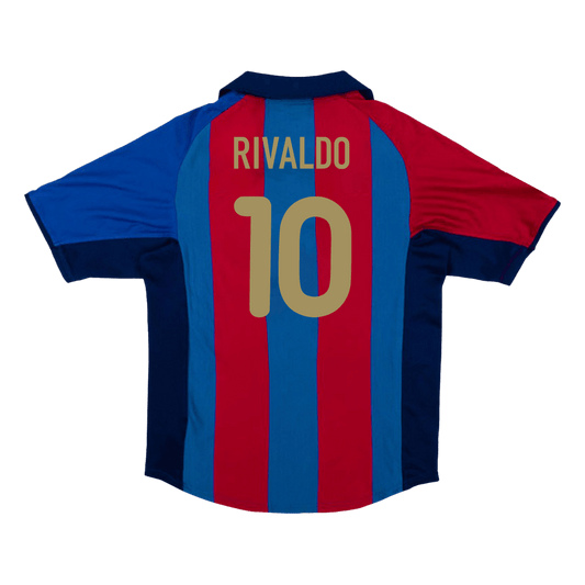 Barcelona 2001/02 Retro Home Soccer Jersey - RIVALDO #10